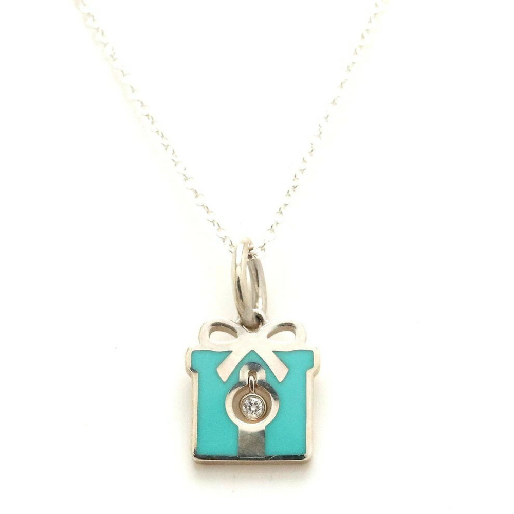 TIFFANYCo Tiffany Diamond Charm Pendant Necklace Silver Blue